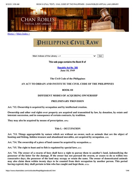 BOOK III (FULL TEXT) : CIVIL CODE OF THE .